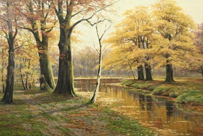 Autumnal Forest Landscape with Water by Bruno Moras